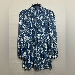 Trixxi Floral-Print Tiered-Skirt Dress in Navy and White, Jr Size M